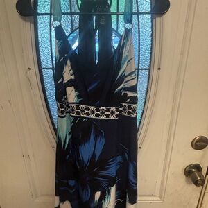 White House Black Market Blue and Black Halter Maxi Sundress
